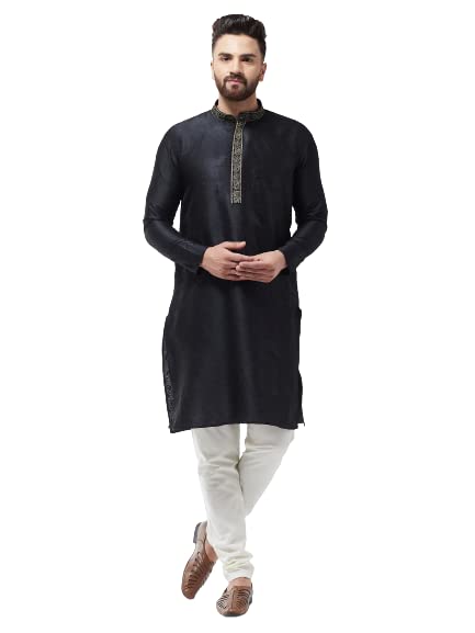 Image of SOJANYA Men's Silk Blend Kurta for Navratri | Paisley Print Regular Fit Ethnic Kurta for Festival & Puja