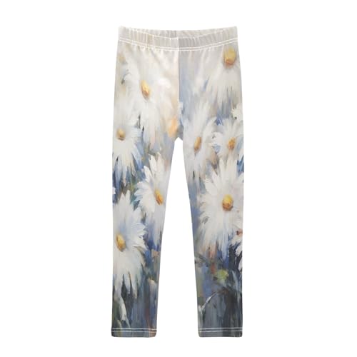 Bolaz Toddler Girls Leggings Printed Yoga Pants Leggings White Painting Dasiy for Kids