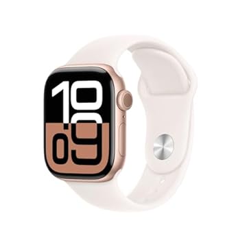 Apple Watch Series 10 GPS + Cellular • Caixa ouro rosa de alumínio – 42 mm • Pulseira esportiva blush-clara – P/M