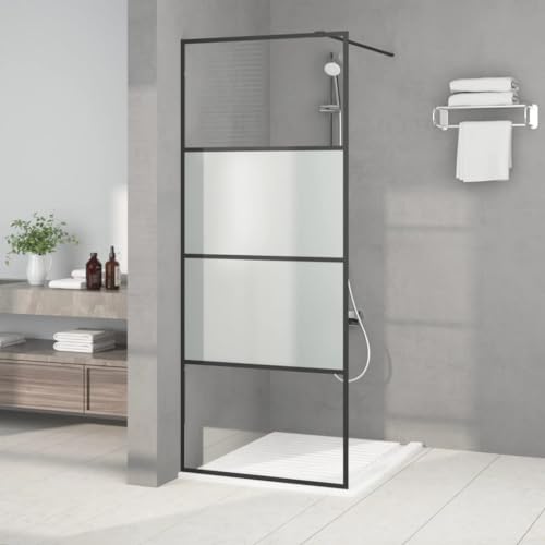 Ordellia Mampara de ducha Walk-In negro 80 x 195 cm ESG semimate, mampara de ducha, mampara de cristal, divisor bañera, protección contra salpicaduras, cabina de ducha, sin barreras, montaje