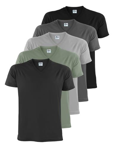 ALPIDEX Herren T-Shirts 5er Set V-Ausschnitt 100% Baumwolle Shirt Basic Kurzarm Shirts Einfarbig S M L XL XXL 3XL 4XL 5XL, Größe:XL, Farbe:Storm