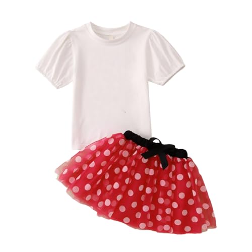 Image of CM C&M WODRO Toddler Kid Birthday Girl Outfit 2nd 3rd 4th 5th 6th 7th Birthday Shirt + Polka Dot Tutu Skirt Set Party Gifts (Red, 6 Years)