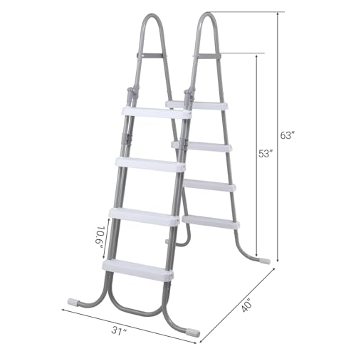 Image of 4 Steps Pool Ladder,Iron Above Ground Swimming Pools Steps Safety Ladders,Outdoor Pool Ladders,Heavy Duty Swimming Pools Ladder,with Metal Legs,for Outside Yard Backyard Garden Deck (Grey & White)