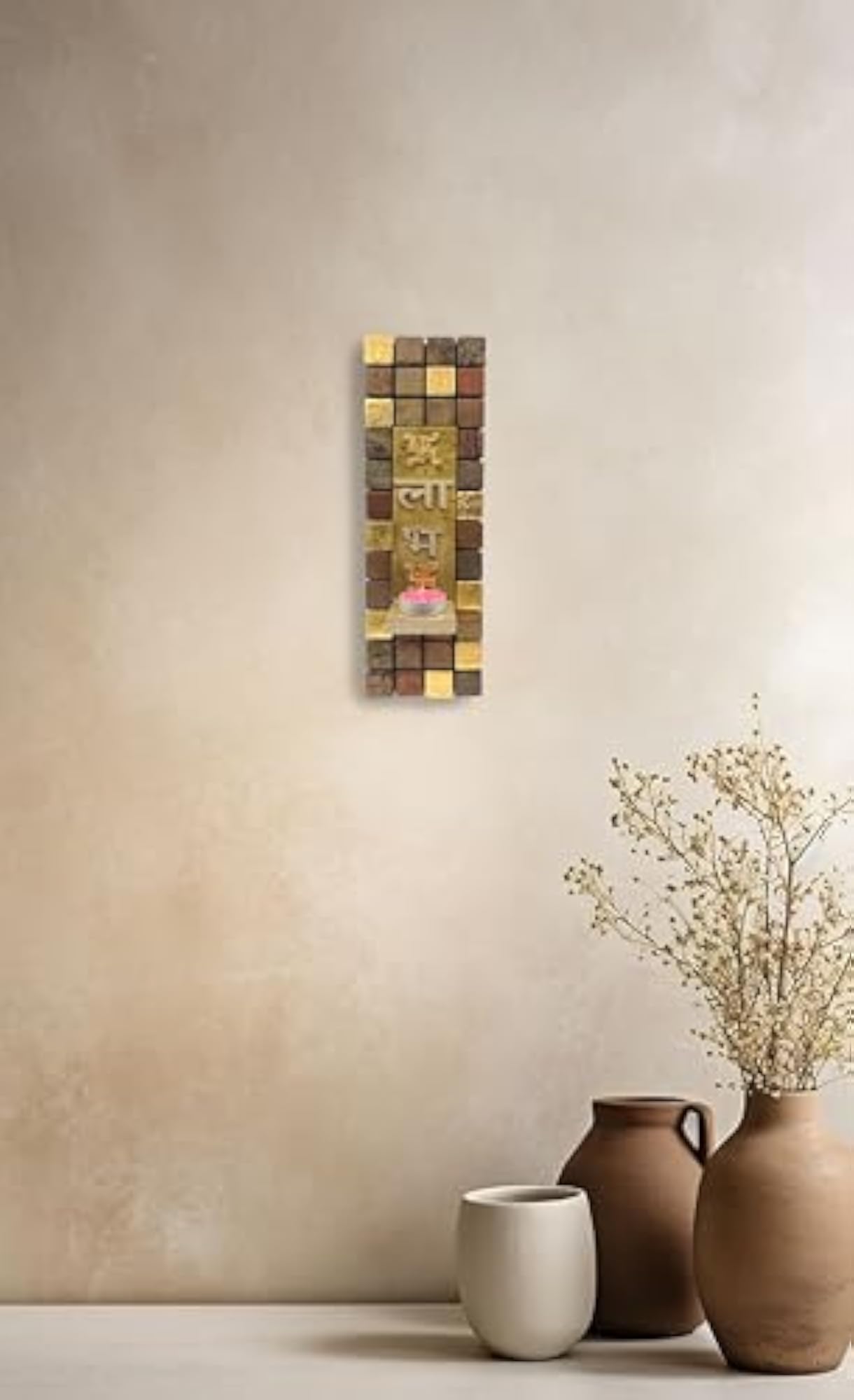 Natural Slate Stone Engraved Copper Mosaic Candle Stand