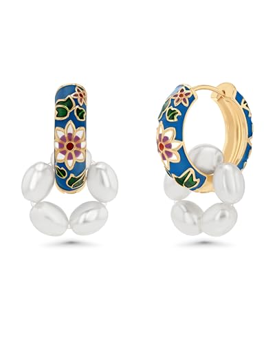 Gold Hoop Earrings, Pearl Earrings, 18K Gold Plated, Hypoallergenic, Boho, Chunky & Small Sizes, Perfect for Women & Special Occasions