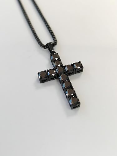 4/5mm Black Moissanite Necklace for Men Women Diamond Cross Pendant Necklaces Stainless Steel Chain Christian Reiligous Jewelry Gifts for Her Birthday Anniversary2