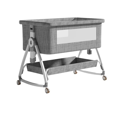 Sailozai キャスター付き軽量出産祝い新生児0ヶ月赤ちゃん多機能移動折りたたみおむつ台ジョイントポータブルbbベッドゆりかごベッド (アルミニウム合金雲灰(記憶綿マット+物置かご+蚊帳+涼席+枕))