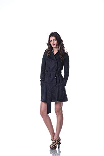 SOBRETUDO FEMININO TRANSPASSADO DE SUEDE (PRETO, P)