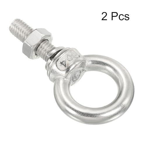 Image of uxcell M8*30 5 /16 inchx1.18 inch Stainless Steel Eye Bolts Threaded Screw Eyebolt Shoulder Ring with Nuts Washers for Lifting Hanging, 2 Set