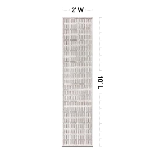 Rugshop Bohemian Stripe Lines Washable Non Slip Runner Rug 2' x 10' Ivory