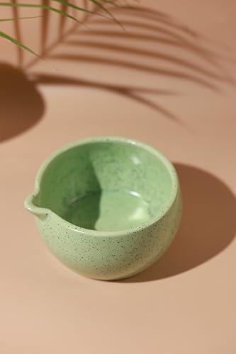 Image of Craftribal Handmade Ceramic Solid Matcha Bowl with Whisk Holder - Pottery Chawan for Japanese Tea Ritual, Matcha Lovers & Gifting|Bowl - 5.5 inches|Holder-2.5 inches|Color-Green
