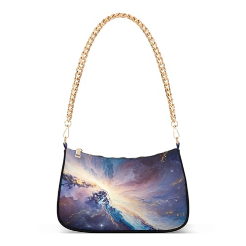 Painting Cosmic Galaxy Swirling Blue Clutch Handbags Womens Ladies Shoulder Bag Prints Small Hobo Purse Zipper Closure Chain Strap