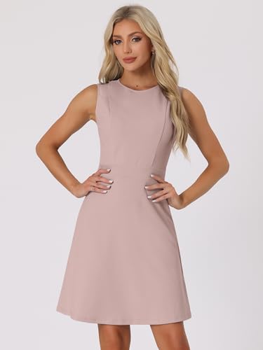 Image of Allegra K Women's Work Dress Round Neck Solid Color Sleeveless A-Line Business Casual Office Dresses