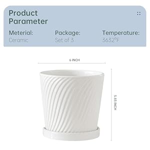 Ton Sin Plant PotsWhite 6 Inch Flower Pots for PlantsCeramic Planter with Drainage HolesIndoor Planter Pots with SaucerOutdoor Garden Pots White 4 Pack