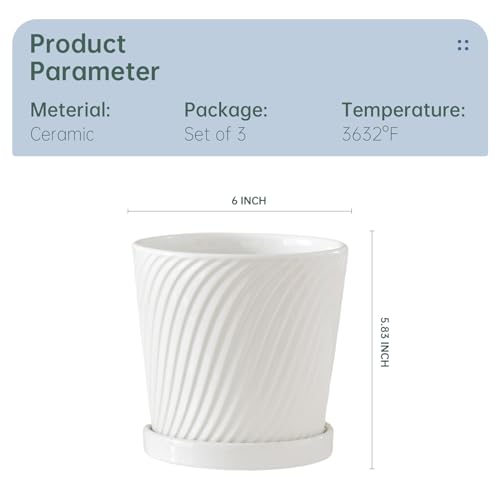 Ton Sin Plant Pots,White 6 Inch Flower Pots for Plants,Ceramic Planter with Drainage Holes,Indoor Planter Pots with Saucer,Outdoor Garden Pots (White, 4 Pack) - Image 4