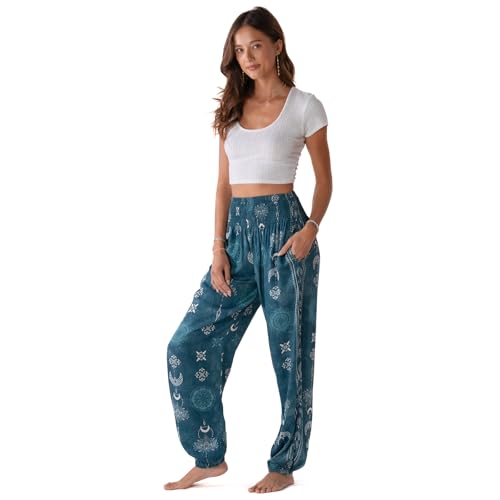 Image of Lotus and Luna Women's Harem Pants Thai Pants for Beach & Lounge High Waisted Flowy Boho Pants Genie Pants Yoga Pants