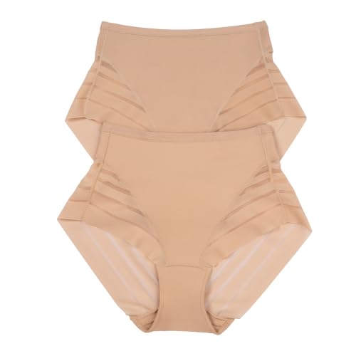 Image of Leonisa High Waisted Invisible Tummy Control Shapewear for Women - Stripe Lace Ladies Underwear Panties