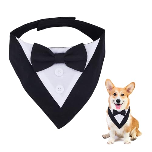DICOSMETIC Hundeanzug Hundehochzeitsoutfit Haustier Fliege Hemd Verstellbare Hunde Smoking Formelle Welpen Kostüme Haustier Outfit Mit Fliege Für Weihnachten Halloween Geburtstagskostüme Schwarz M