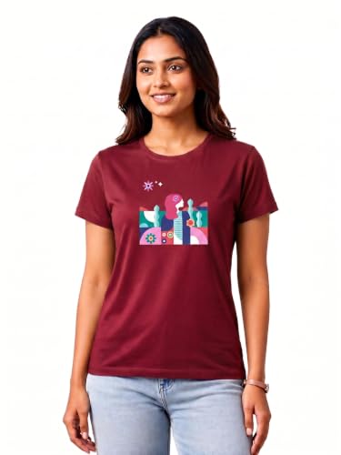 Image of Women's Slim Fit Graphic Printed T-Shirt | Soft 100% Cotton Fabric | Round Neck Half Sleeve Casual Top, Travel & College Pack of 2 Set