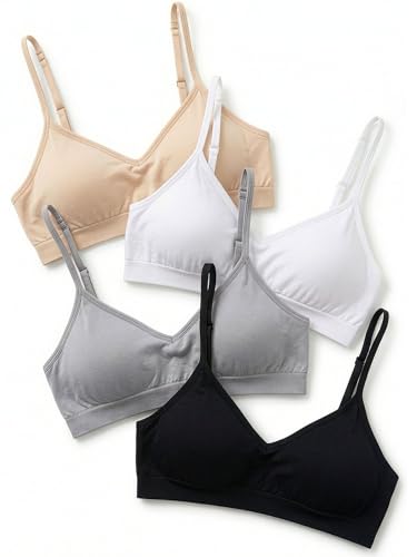 Kalon Women’s 4 Pack Demi Padded Bralette Wireless Comfortable Bra (M/L Busty, Basics)