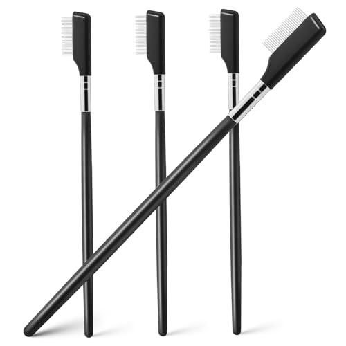 IWOWHERO 4pcs Metal Eyelash Comb Makeup Tool Spoolies for Lashes Upper Lower Eye Lash Separator Brush