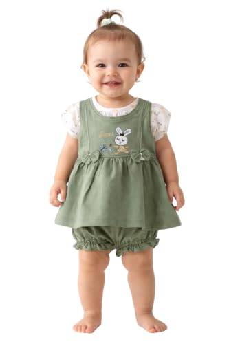 Image of Baby Girls Frock Dress with Bloomer Set | Short Sleeve Polka Dot Inner Layer & Bow Detail Special for 0-6 Months