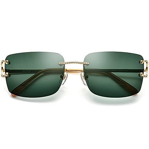 Image of HEPIDEM Rimless Rectangle Zircon Diamonds UV400 Square Sunglasses for Men with Nylon Lens