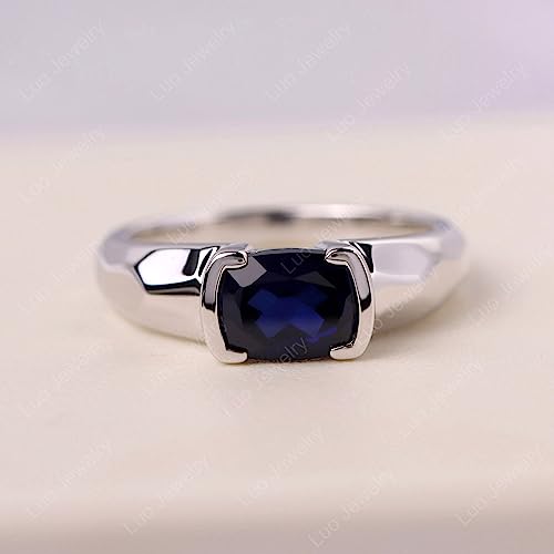 LUO 925 Sterling Silver 8x6mm Cushion Shaped Gemstone Rings for Women, Engagement Ring Birthstone Jewelry Anniversary Promise for Lady Size 3-132