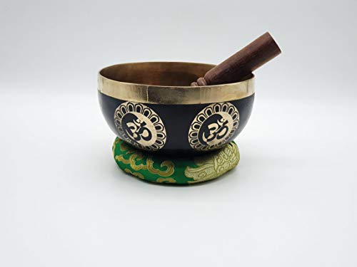 Bol chantant Om du Népal 15,2 cm et cloche tibétaine pour relaxation et méditation sonore