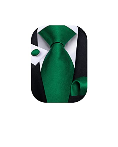 DiBanGu Herren-Manschettenknöpfe, Satin, Krawatte, Einstecktuch, für Partys, Hochzeiten, Business, dunkelgrün, Einheitsgröße Cover
