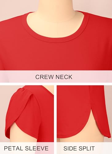 Image of Herou Women's Casual Long /Short Sleeve T Shirt Crewneck with Side Split Fall Pullover Loose Tunic Sweater Tops
