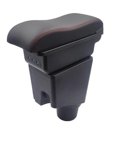XSHENG Car Armrest Box for Toyota Yaris 2017-2018 Central Storage Box Center Console (red line)