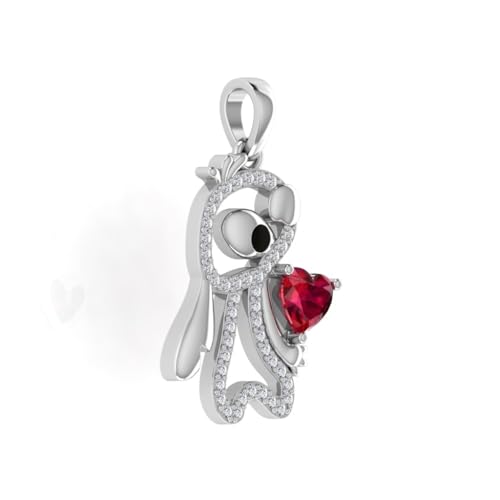 Sterling Silver Disney Adorned Stitch Pendant with Red Heart, Lab Created Stone, 18 inches4