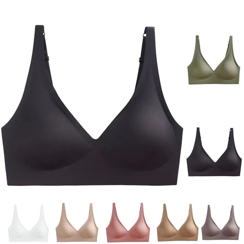 Genérico Amaframe Sujetador Sin Aros, Amaframe Sujetador Sin Aros Original, Ajustables Comodo Bralette, Dormir Seamless Push Up Cuello En V Bralette (FR/ES, Letras, XL, Regular, Regular, Negro)