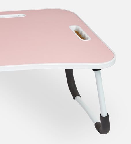 Image of GoRogue Foldable Wooden Mini Laptop Table for Bed, Study Table with Drawer, Tablet /Mobile Holder for Kids & Adults (Baby Pink)