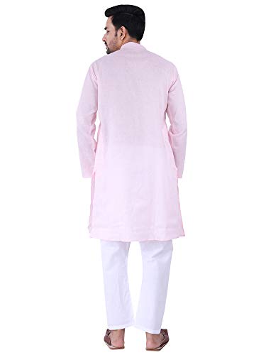 Image of JEXI Men's Cotton Blend Solid Kurta Pyjama Set - Knee-Length, Mandarin Collar, Full Sleeve, Ethnic Wear
