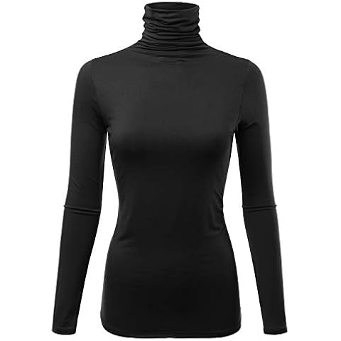 FASHIONOLIC Womens Long Sleeve Light Weight Turtleneck T-Shirts Top Sweater (CLLT002) Black L Cover