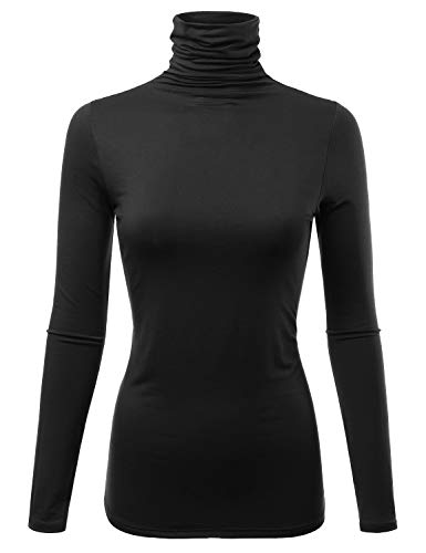 FASHIONOLIC Womens Long Sleeve Light Weight Turtleneck T-Shirts Top Sweater (CLLT002) Black S