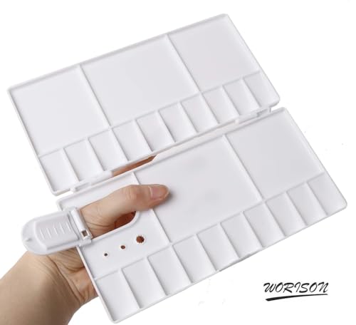 Image of Worison 25 Comparments Mini Folding Paint Palette Plastic Palette with Thumbhole for Watercolor Gouache Acrylic and Oil Paint 20 x 9 cms
