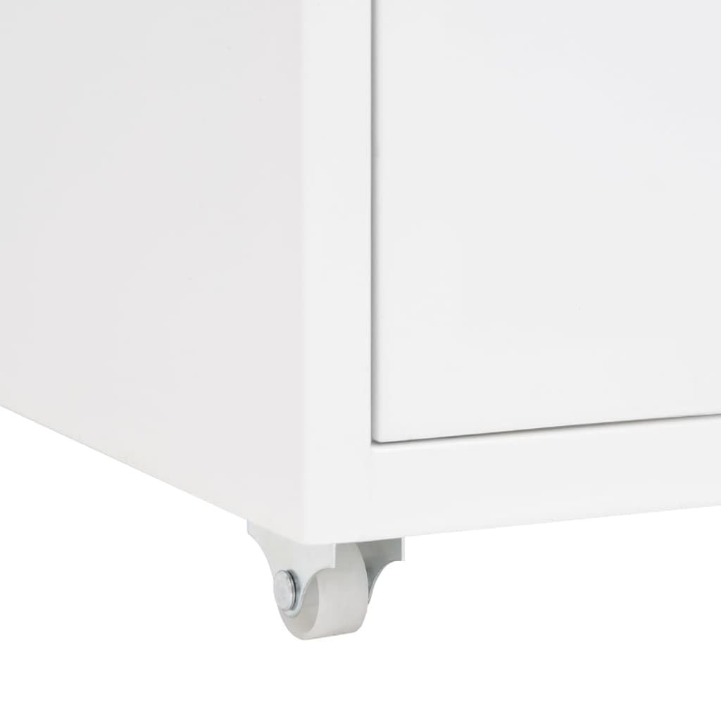 Armadietto in metallo bianco con 5 cassetti, 28 x 41 x 69 cm, armadio da ufficio su rotelle, ideale per riporre documenti con porta targhetta con manici, facile da pulire e durevole.