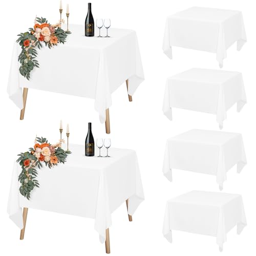 6 Paquetes Mantel Cuadrado Blanco 132 x 132 cm, Manteles Cuadrados para Mesa de Café para Mesa de 60-90 cm, Mantel Lavable Impermeable de Poliéster para Bodas, Buffet, Camping, Restaurante(53'x53')