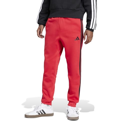 adidas Men's Essentials 3-Stripes Fleece Pants, Pure Ruby/Black, Medium