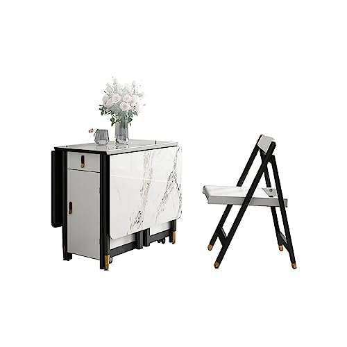 LSHTAR Mesa de Comedor de Hojas abatibles con Tablero de Piedra sinterizada, Juego de sillas de Mesa Plegables multifuncionales, Muebles Que ahorran Espacio con Ruedas
