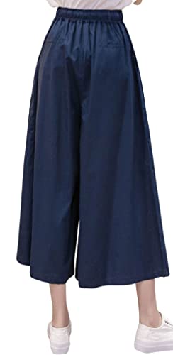 loveimgs Women's Casual Pleated Wide Leg Cropped Pants Elastic Waist Palazzo Culottes with Pockets3