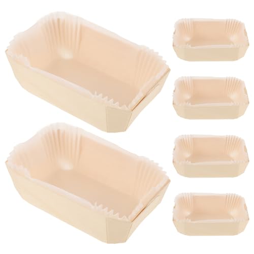 DOITOOL Stampi per Plumcake in Legno e Carta 6 Pezzi 140X90X45 MM Teglie Rettangolari Usa e Getta per Pane Toast e Torte Pirottini da Forno per Panetterie e Ristoranti