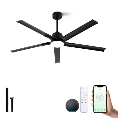 62 Inch Smart Outdoor Ceiling Fan with Light,5 Black Aluminum Blades - image 9