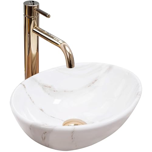 Rea VASQUE À POSER SOFIA MINI SHINY AIAX Lavabo Salle de Bain 350 x 260 x 125 mm en Céramique (Blanc, imitation de marbre)
