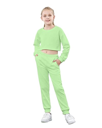 Image of Betusline Girls 2 Piece Outfits Girls Cropped Sweatsuit Pants Outfit Clothes Set, 4T-14 Years