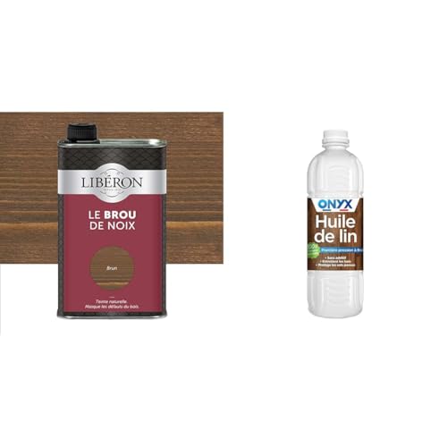 LIBERON Brou de noix pour teinter et protéger vos meuble, 500mL & Onyx - Huile de Lin pour Bois - 100% Graines de Lin - Protection, Rénovation et Entretien...