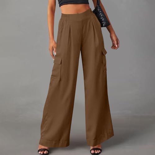 Wide Leg Cargo Pants for Women High Rise Elastic High Waist Long Pants Loose Fit Baggy Trousers with Pockets2